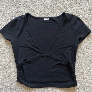 Garage Black Crop Tie Front T-Shirt